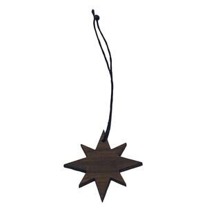 Star Of Bethlehem Christmas 1 3/4" Ornament Handmade Walnut Wood Black Hanger
